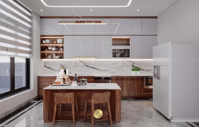 [Báo Giá] Tủ bếp gỗ óc chó các mẫu:Chữ U, Chữ L, Chữ I